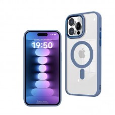 Чехол-накладка J-Case MagSafe для iPhone 15 Pro (Синий-прозрачный)