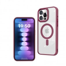 Чехол-накладка J-Case MagSafe для iPhone 15 (Бордовый-прозрачный)