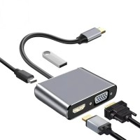 USB-C хаб COTECi 83013 USB-C to USB-C/HDMI/VGA/USB3.0 (Серый)