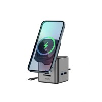 USB-C Хаб WIWU Cube Hub 9 in 1 Wi-W025 + БЗУ, 3x USB 3.0, PD(100W), SD/TF Card, LAN, HDMI (Серый)