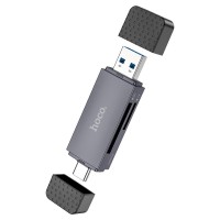 Кардридер HOCO HB45 Spirit 2-in-1 USB/Type-C 3.0/ TF/SD Card (Металлический серый)