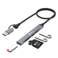 USB-C/USB-A Хаб COTECi OF-004 USB-A 3.0/USB-A 2.0*2/SD2.0/TF 2.0 (Серый)