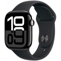 Apple Watch Series 10, 46 мм, корпус из алюминия цвета «Черный глянец», спортивный ремешок цвета «Черный».