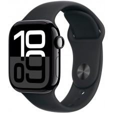Apple Watch Series 10, 46 мм, корпус из алюминия цвета «Черный глянец», спортивный ремешок цвета «Черный».