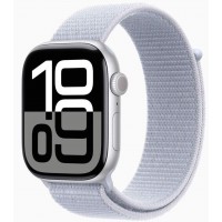 Apple Watch Series 10, 42 мм, корпус из алюминия цвета «Серебро», ремешок Sport цвета «Blue Cloud».