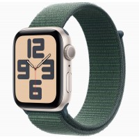 Apple Watch SE 2, 40 мм, корпус из алюминия цвета "Сияющая звезда", ремешок Sport цвета «Темный Зеленый».