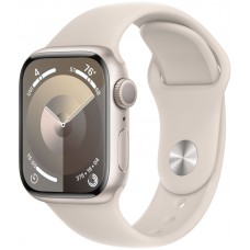 Apple Watch Series 9, 41 мм, корпус из алюминия цвета «Сияющая звезда», спортивный ремешок "Сияющая звезда".