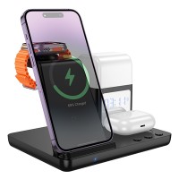Беспроводное зарядное устройство HOCO CQ9 Crown 3in1 night light (Черный)
