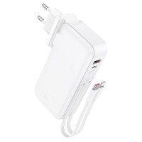 Внешний аккумулятор 10000mAh HOCO J126 2in1 22.5W (US/EU), USB-A+Type-C, кабель Type-C+Lightning (Белый)