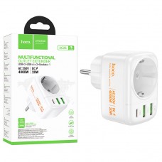 Сетевой адаптер HOCO AC26 Type-C+2xUSB-A + Socket EU(220v) (белый)