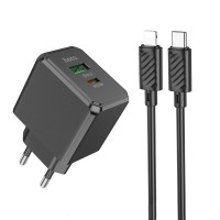 Зарядное устройство HOCO CS14A USB-A/Type-C+Lightning to Type-C 1m (черный)