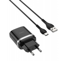Зарядное устройство HOCO C12Q 18W + USB/Type-C 1m (черный)