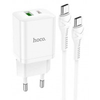 Зарядное устройство HOCO N28 USB-A+TypeC PD20W/QC3.0+TypeC to TypeC 1m (белый)