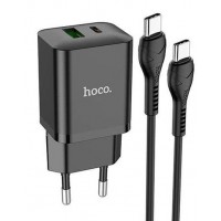 Зарядное устройство HOCO N28 USB-A+TypeC PD20W/QC3.0 + Type-C to Type-C 1m (черный)