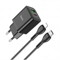 Зарядное устройство HOCO N28 USB-A"QC3.0"+TypeC"PD20W"+ кабель TypeC to Lightning 1m (черный)