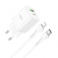 Зарядное устройство HOCO N28 USB-A"QC3.0"+TypeC"PD20W"+ кабель Type-C to Lightning 1m (белый)
