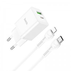 Зарядное устройство HOCO N28 USB-A"QC3.0"+TypeC"PD20W"+ кабель Type-C to Lightning 1m (белый)