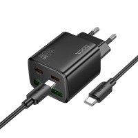 Зарядное устройство HOCO N56 Type-Cx2/USB-Ax2 PD30W/QC3.0, кабель Type-C to Type-C 1m (Черный)