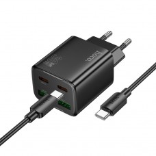Зарядное устройство HOCO N56 Type-Cx2/USB-Ax2 PD30W/QC3.0, кабель Type-C to Type-C 1m (Черный)