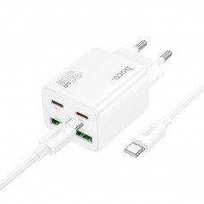 Зарядное устройство HOCO N56 Type-Cx2/USB-Ax2 PD30W/QC3.0, кабель Type-C to Type-C 1m (Белый)