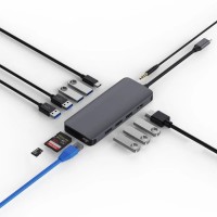 USB-C Хаб WiWu Alpha 12 in 1 USB3.0x3+USB2.0x3+HDMI+RJ45+SD+TF+3.5mm Audio+PD Type C (серый)