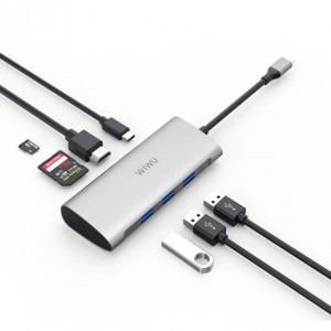 USB-C Хаб WiWu Alpha 731HP MicroSD/SD/HDMI/USB-C/3xUSB (серый)