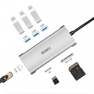 USB-C Хаб WiWu Alpha A631STR 3xUSB/RJ45/SD/microSD (серый)