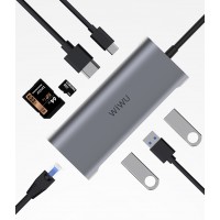USB-C Хаб WiWu Alpha A831HTR 3XUSB/RJ45/microSD/HDMI/USB-C (серый)