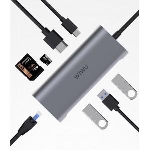 USB-C Хаб WiWu Alpha A831HRT 3XUSB/RJ45/microSD/HDMI/USB-C (серый)
