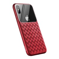 Чехол Baseus для iPhone XS Glass & Weaving (красный)