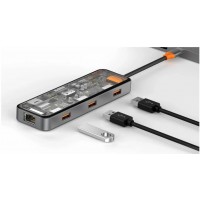 USB-C Хаб WiWU CB008 8in1 TF3.0/HDMI/SD/USB3.0*2/USB2.0/SD/RJ45/PD (серый)